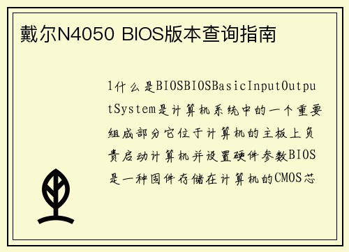 戴尔N4050 BIOS版本查询指南
